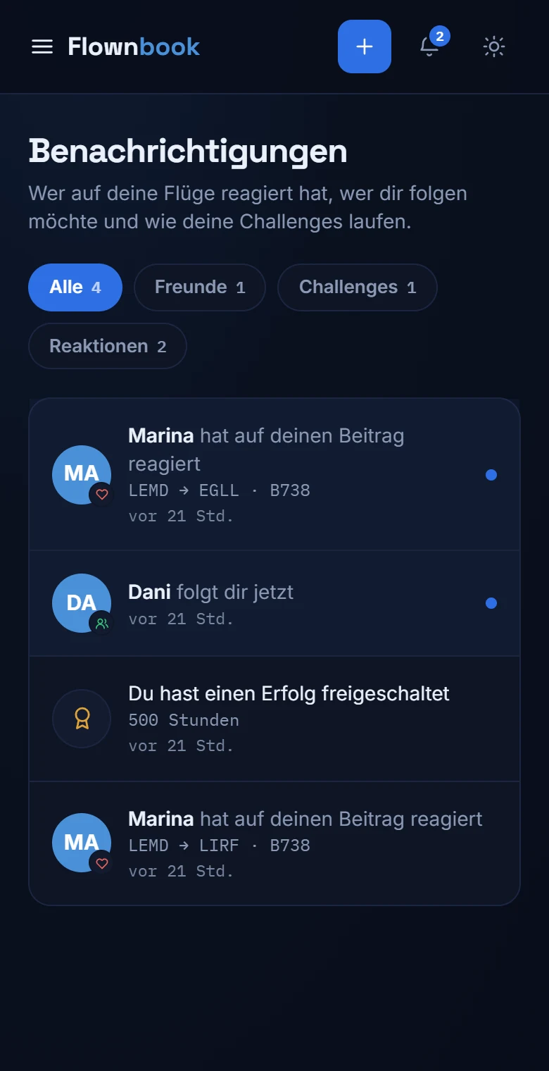 Echter Posteingang mit Reaktionen, neuen Followern und Erfolgen.
